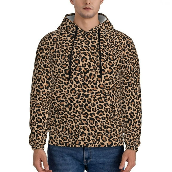Sigee Brown Leopard for Men's Pullover Hoodie Sweatshirts Adult Casual Long Sleeve Sweatshirts ,Sizes S-4XL-X-Large
