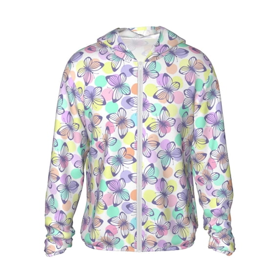 Sigee Butterflies on Polka Dots Print UPF50+ Men's Sun Protection Hoodie Shirt SPF UV Shirt Long Sleeve Fishing Outdoor Lightweight, S-3XL