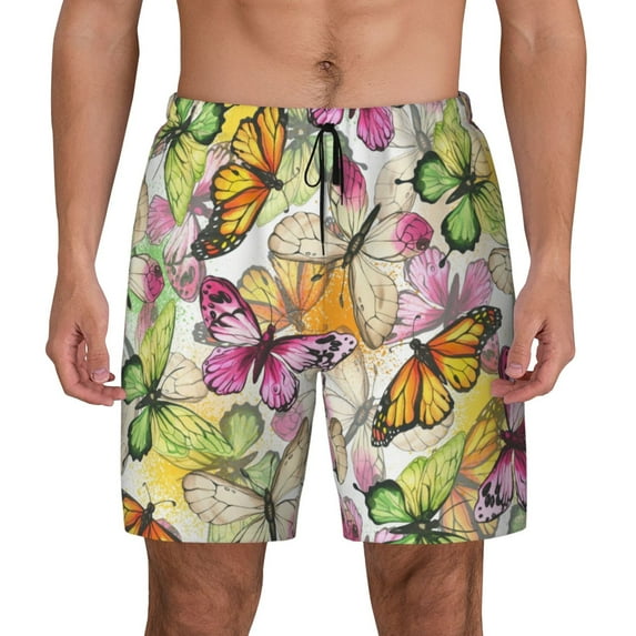 Sigee Butterflies2 Print Mens Swim Trunks with Compression Liner Quick Dry Swim Stretch Beach Shorts with Pockets,S-3XL