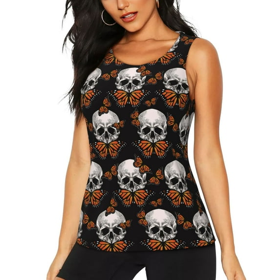 Sigee Butterfly Skull for Women's Workout Tank Top,Running Tank Tops,Sleeveless Gym ClothesSmall