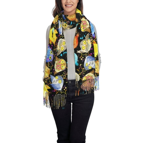 Sigee Cartoon Bird Owl for Scarf for Women Winter Warm Scarfs with Fringe