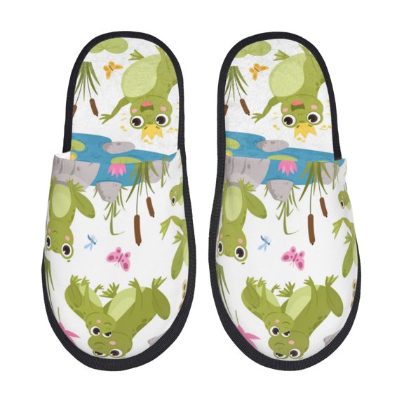 Sigee Cartoon Frogs for Cozy Furry Slippers Super Soft Indoor and Outdoor Use, Non-Slip Sole Slip On House Slippers-Medium