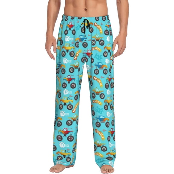 Sigee Cartoon Monster Truck Print Men's Pajama Pants - Soft Lounge Sleep Bottoms with Elastic Waistband and Pockets-Medium