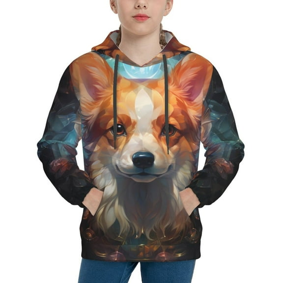 Sigee Cartoon Pattern Corgi for Boys and Girls Youth Hoodie Kids Clothes Boys' Fashion Sweatshirts-Large
