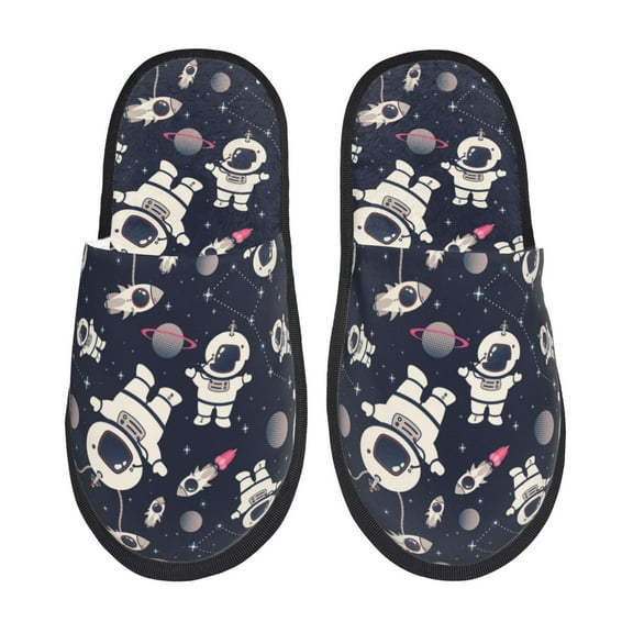 Sigee Cartoon Spaceship for Cozy Furry Slippers Super Soft Indoor and Outdoor Use, Non-Slip Sole Slip On House Slippers-Large
