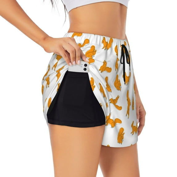 Sigee Cartoon Squirrel for Women's Athletic Shorts High Waisted Running Shorts Pocket Sporty Short Gym Elastic Workout Shorts