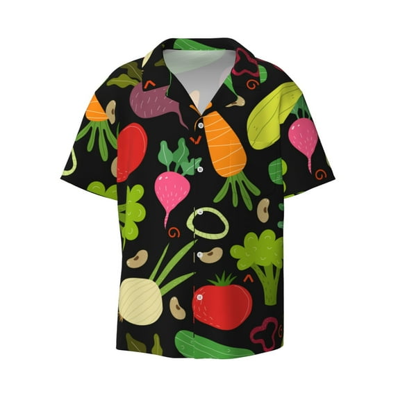 Sigee Cartoon Vegetables Print Men's Shirts Casual Button Down Short Sleeve Summer Beach Shirt Hawaiian Vacation Shirts Tee Shirt-XX-Large