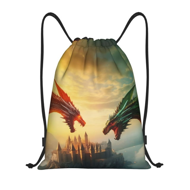 Sigee Castle Red Green Sky Dragon for Drawstring Bag String Backpack for Sports, Gym, Swimming, Beach, Travel-Small