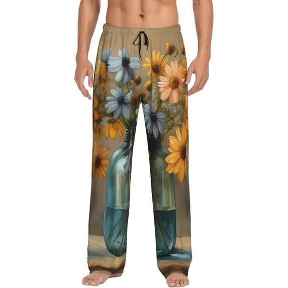 Sigee Charming Daisy Bouquet Art print Men's Pajama Pants Lounge Sleep Bottoms with Elastic Waistband and Pockets-X-Large
