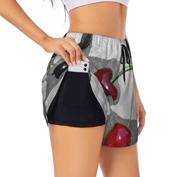 Sigee Cherries laid for Women's Athletic Shorts High Waisted Running Shorts Pocket Sporty Short Gym Elastic Workout ShortsSmall