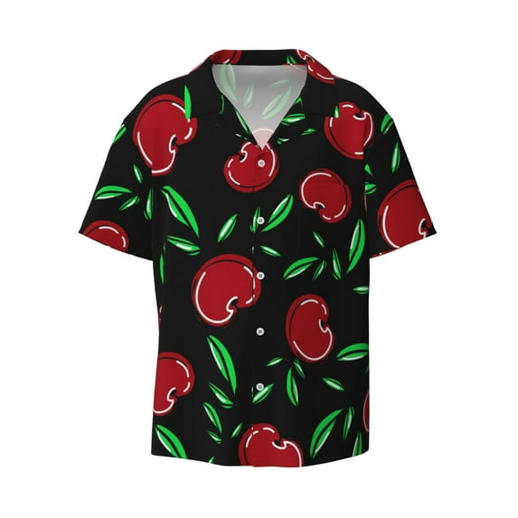 Sigee Cherry Print Men's Shirts Casual Button Down Short Sleeve Summer Beach Shirt Hawaiian Vacation Shirts Tee Shirt-Medium
