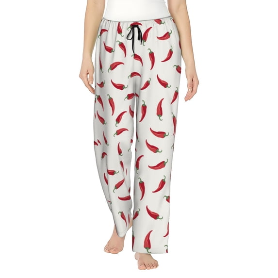 Sigee Chili Print Women's Soft Pajama Pants - Breathable and Comfortable Lounge Sleep Bottoms with Elastic Waistband and Pockets-Medium