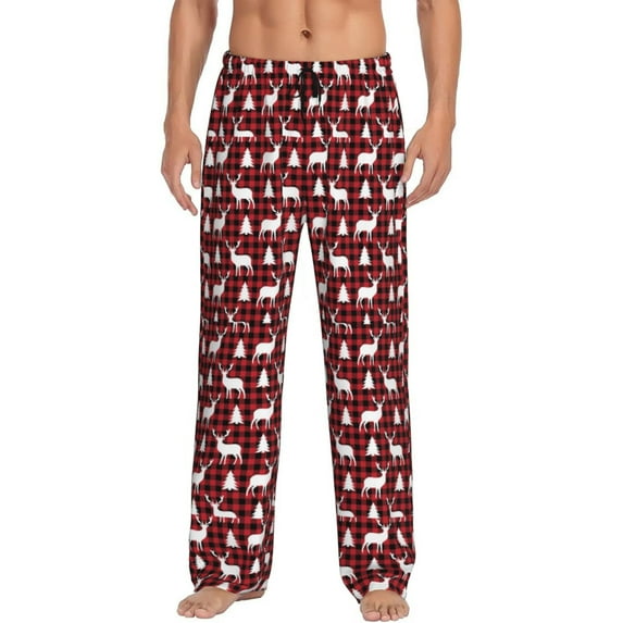 Sigee Christmas And New Year print Men's Pajama Pants Lounge Sleep Bottoms with Elastic Waistband and Pockets-Small