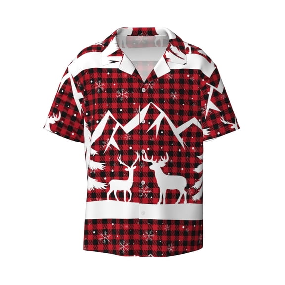 Sigee Christmas Buffalo Plaid Print Men's Shirts Casual Button Down Short Sleeve Summer Beach Shirt Hawaiian Vacation Shirts Tee Shirt-4X-Large