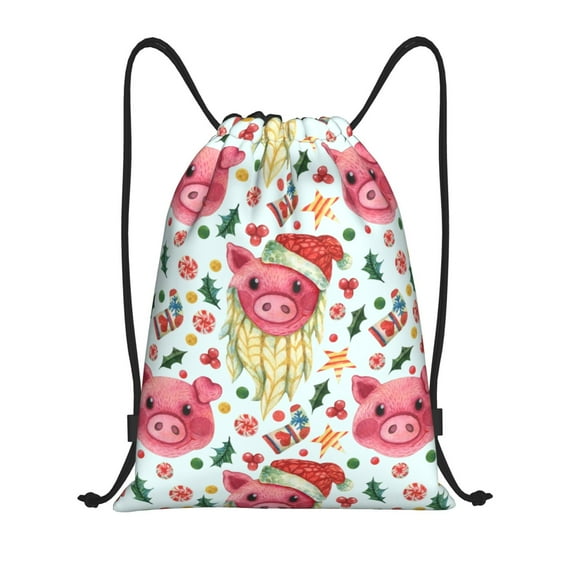 Sigee Christmas Cute Pigs for Drawstring Bag String Backpack for Sports, Gym, Swimming, Beach, Travel-Medium