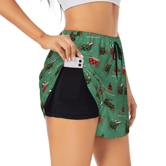 Sigee Christmas Dachshund for Women's Athletic Shorts High Waisted Running Shorts Pocket Sporty Short Gym Elastic Workout ShortsSmall