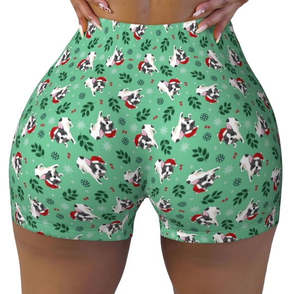 Sigee Christmas French Bulldog Print Women's High Waist Workout Shorts - Squat Proof, Tummy Control, Yoga and Gym Activewear-XX-Large