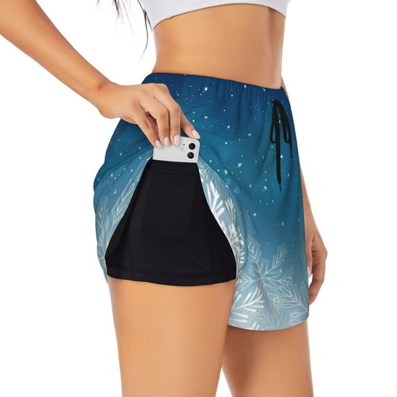 Sigee Christmas Snowflakes for Women's Athletic Shorts High Waisted Running Shorts Pocket Sporty Short Gym Elastic Workout ShortsX-Large