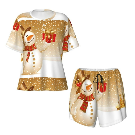 Sigee Christmas Snowman Gift for Sleepwear Casual Pjs with Pockets Women's Pajamas Sets Shorts 2 Piece Short Sleeve Lounge Sets 4X-Large