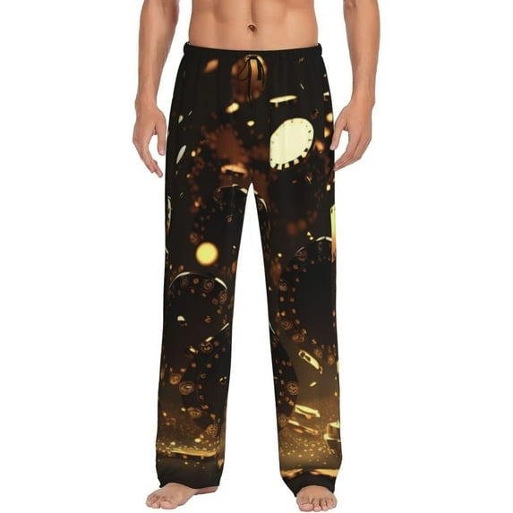 Sigee Classical Golden Casino print Men's Pajama Pants Lounge Sleep Bottoms with Elastic Waistband and Pockets-Large