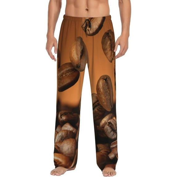 Sigee Coffee Beans print Men's Pajama Pants Lounge Sleep Bottoms with Elastic Waistband and Pockets-Small