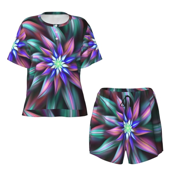 Sigee Colored Abstract for Sleepwear Casual Pjs with Pockets Women's Pajamas Sets Shorts 2 Piece Short Sleeve Lounge Sets Small