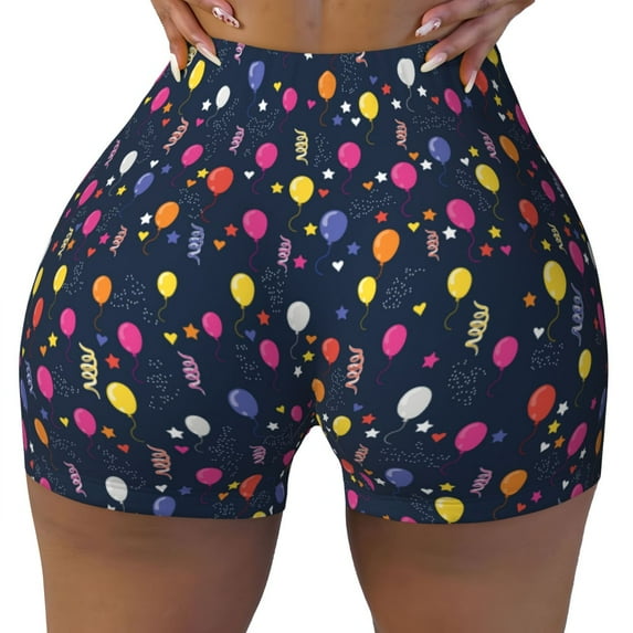 Sigee Colored Balloons Print Women's High Waist Workout Shorts - Squat Proof, Tummy Control, Yoga and Gym Activewear-Small