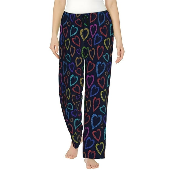 Sigee Colored Hearts Print Women's Soft Pajama Pants - Breathable and Comfortable Lounge Sleep Bottoms with Elastic Waistband and Pockets-Large