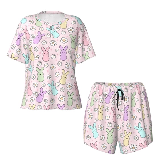 Sigee Colorful Bunny for Sleepwear Casual Pjs with Pockets Women's Pajamas Sets Shorts 2 Piece Short Sleeve Lounge Sets 3X-Large