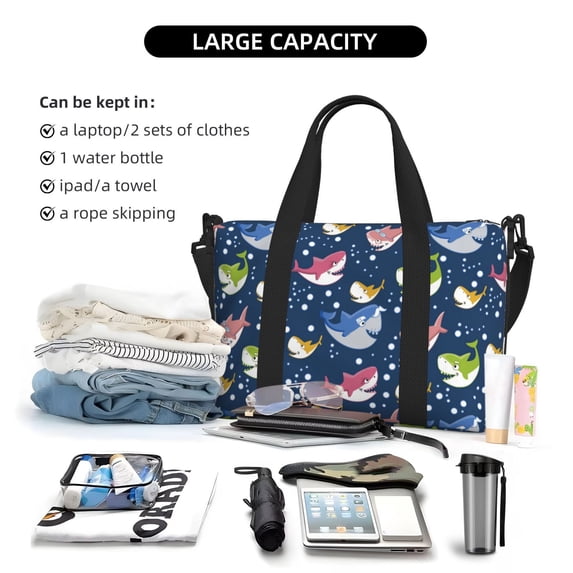 Sigee Colorful Cartoon Shark for Hand Travel Bag,Sports Tote Gym Bag for Men and Women