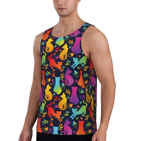Sigee Colorful Cats for Men's Workout Tank Top, Athletic Gym Sleeveless Shirt - Quick Dry, Lightweight, Breathable 4X-Large