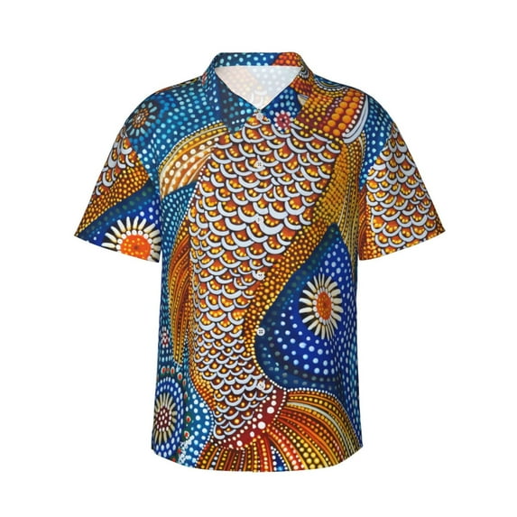 Sigee Colorful Dot Art Fish for Men’s Casual Beach Summer Shirts Funky Hawaiian Shirt for Men Hawaiian Shirts,3X-Large