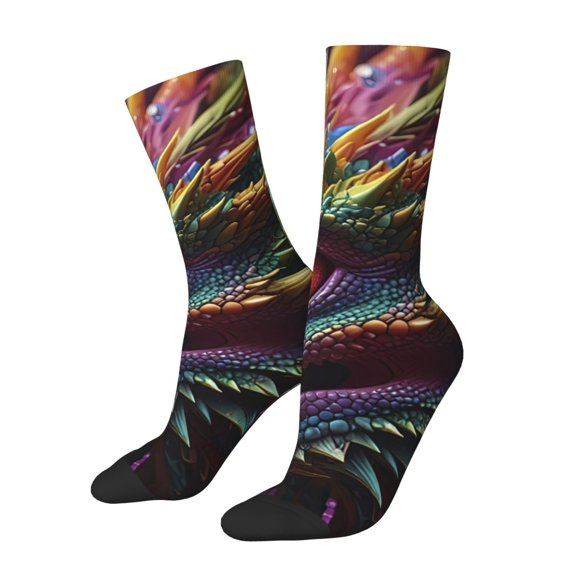 Sigee Colorful Dragon Head Profile for Contrast Design Soft Moisture-Wicking Socks Crew Casual Athletic Stretchy Loose Middle Tube Socks