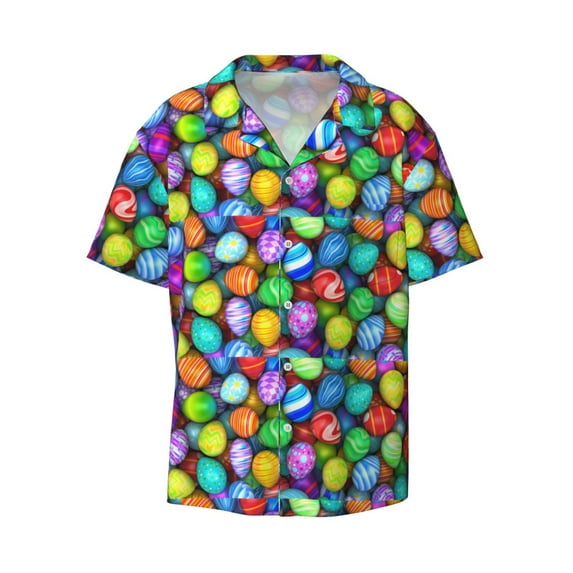 Sigee Colorful Easter Eggs1 Print Men's Shirts Casual Button Down Short Sleeve Summer Beach Shirt Hawaiian Vacation Shirts Tee Shirt-4X-Large