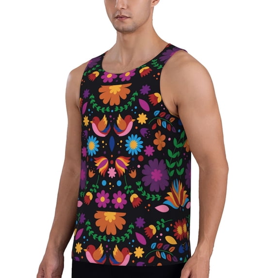Sigee Colorful Floral2 for Men's Workout Tank Top, Athletic Gym Sleeveless Shirt - Quick Dry, Lightweight, Breathable Small