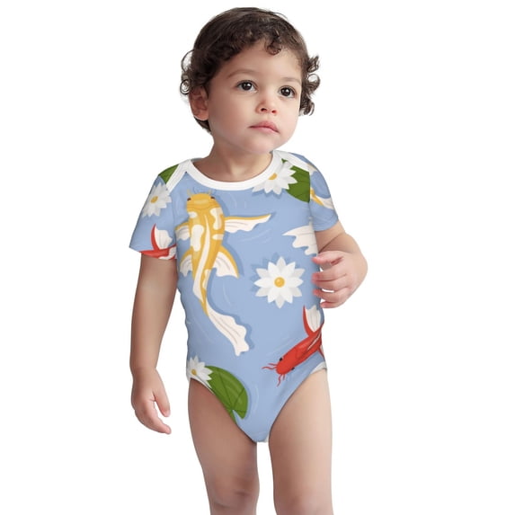 Sigee Colorful Koi Fish for Baby Unisex Baby Cotton Short-Sleeve Bodysuits Soft Cotton, Breathable-2 Years