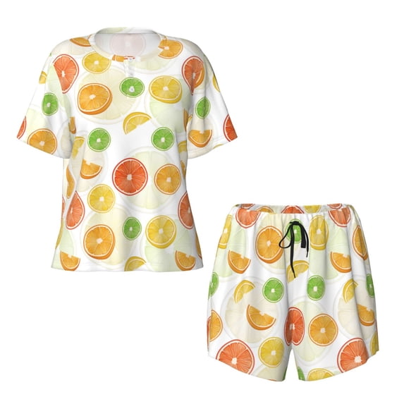 Sigee Colorful Lemons for Sleepwear Casual Pjs with Pockets Women's Pajamas Sets Shorts 2 Piece Short Sleeve Lounge Sets XX-Large