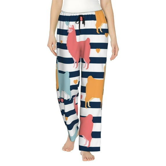 Sigee Colorful Llama Print Women's Soft Pajama Pants - Breathable and Comfortable Lounge Sleep Bottoms with Elastic Waistband and Pockets-Small