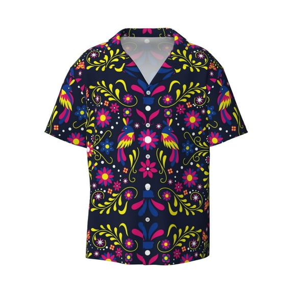 Sigee Colorful Mexican Print Men's Shirts Casual Button Down Short Sleeve Summer Beach Shirt Hawaiian Vacation Shirts Tee Shirt-Large