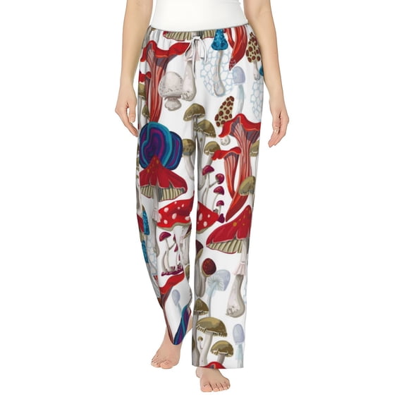 Sigee Colorful Mushrooms (2) Print Women's Soft Pajama Pants - Breathable and Comfortable Lounge Sleep Bottoms with Elastic Waistband and Pockets-X-Large