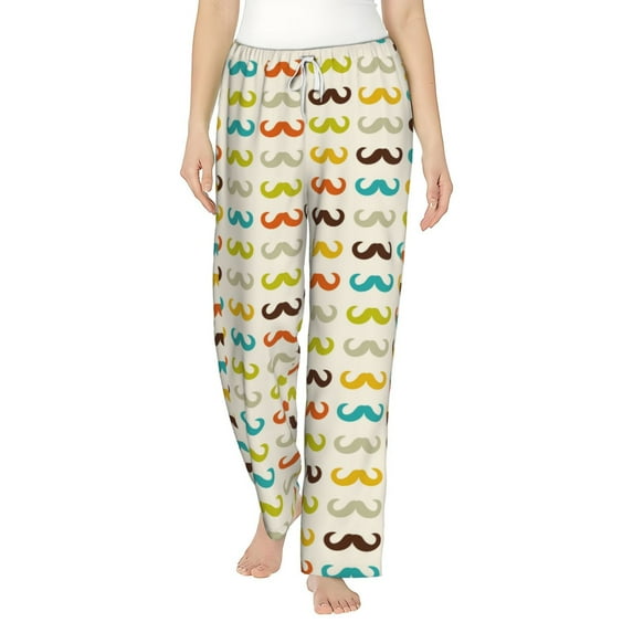 Sigee Colorful Mustache Print Women's Soft Pajama Pants - Breathable and Comfortable Lounge Sleep Bottoms with Elastic Waistband and Pockets-Small