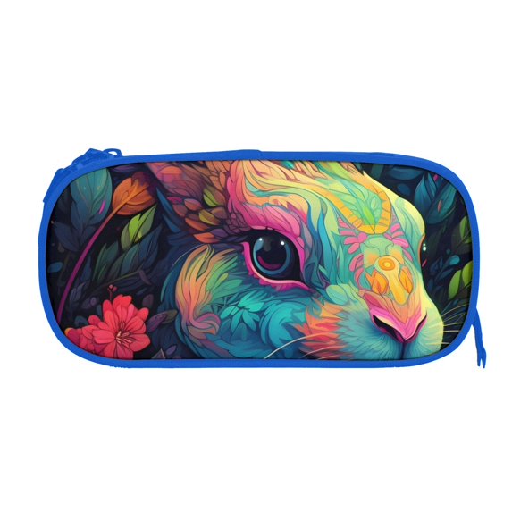 Sigee Colorful Patterned Rabbit for Portable Pencil Pouch with Zipper for Students, Artists, and Office Use