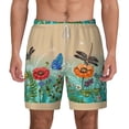 thumbnail image 1 of Sigee Colorful Plants And Insects Print Mens Swim Trunks with Compression Liner Quick Dry Swim Stretch Beach Shorts with Pockets,S-3XL, 1 of 7