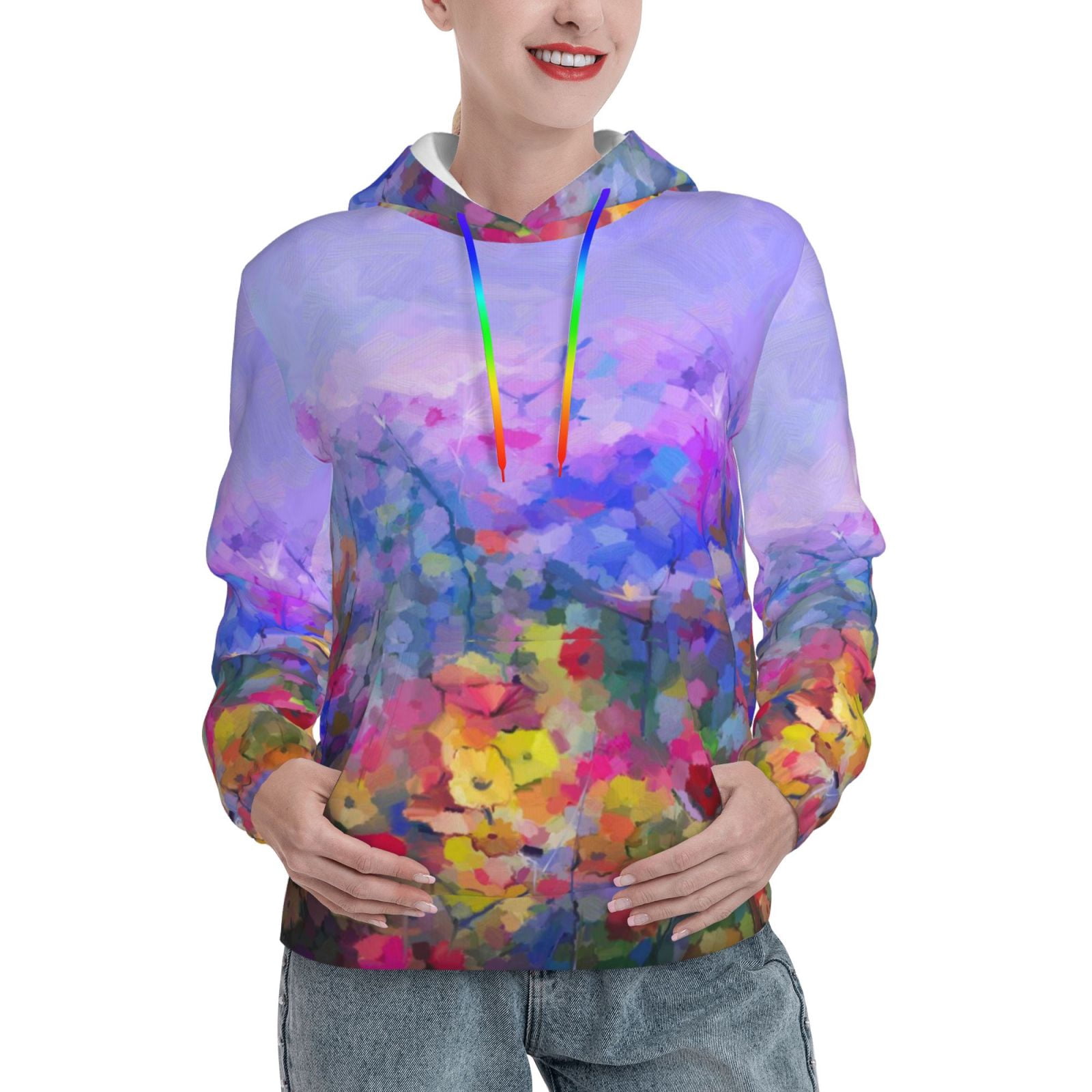 Sigee Colorful Purple Cosmos Flower for Women's Pullover Hoodie Sweatshirts Adult Casual Long Sleeve Sweatshirts ,Sizes S-2XL-Medium