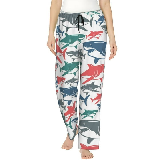 Sigee Colorful Shark Print Women's Soft Pajama Pants - Breathable and Comfortable Lounge Sleep Bottoms with Elastic Waistband and Pockets-Medium
