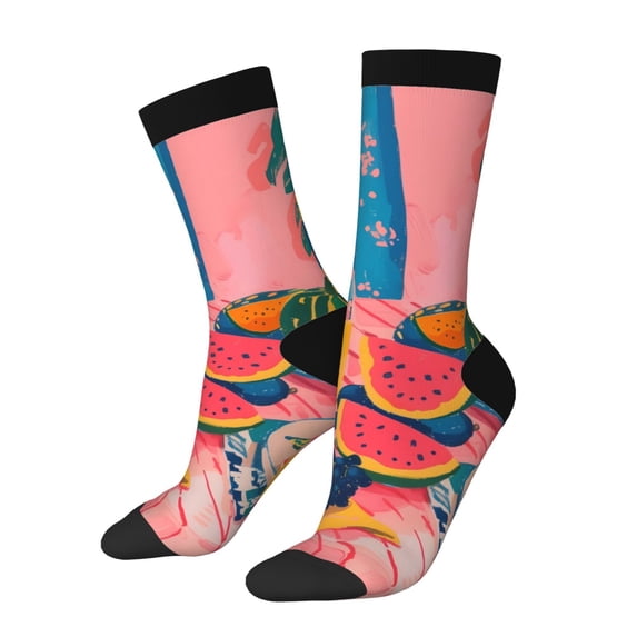 Sigee Colorful Summer Fruit Table for Contrast Design Soft Moisture-Wicking Socks Crew Casual Athletic Stretchy Loose Middle Tube Socks