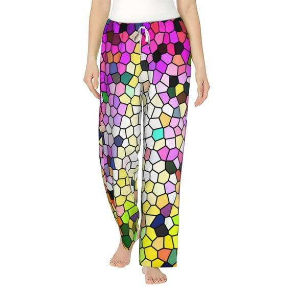 Sigee Colorful Tie Dye Stained Glass 3 Print Women's Soft Pajama Pants - Breathable and Comfortable Lounge Sleep Bottoms with Elastic Waistband and Pockets-Medium