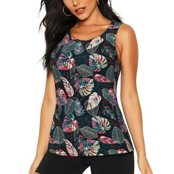 Sigee Colorful Tropical Leaves for Women's Workout Tank Top,Running Tank Tops,Sleeveless Gym ClothesXX-Large