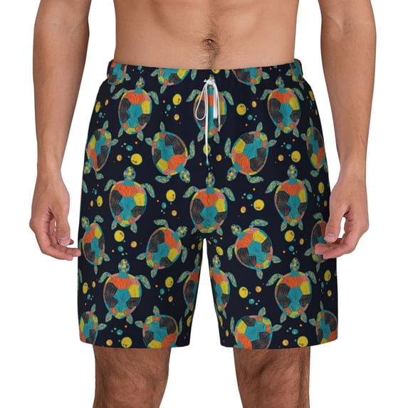 Sigee Colorful Turtles Print Mens Swim Trunks with Compression Liner Quick Dry Swim Stretch Beach Shorts with Pockets,S-3XL