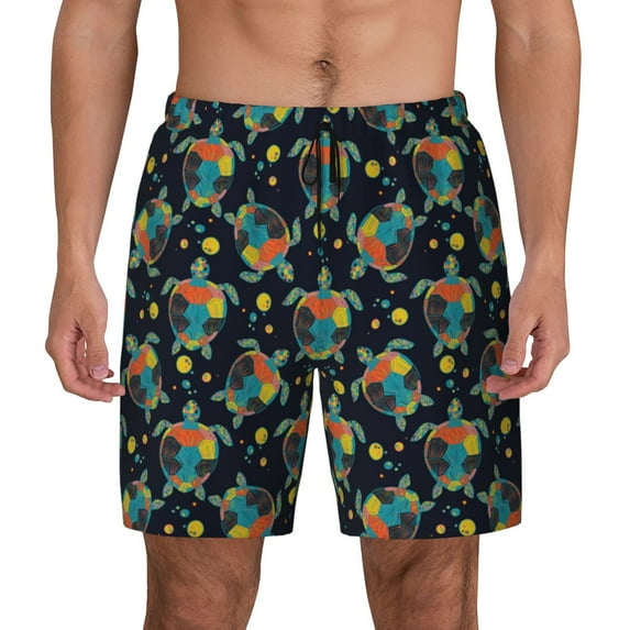 Sigee Colorful Turtles Print Mens Swim Trunks with Compression Liner Quick Dry Swim Stretch Beach Shorts with Pockets,S-3XL
